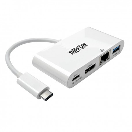 Tripp Lite U444-06N-HGU-C Adaptador Multipuerto USB-C con HDMI, Puerto USB 3.0, GbE, Carga PD de 60W, HDCP, Blanco