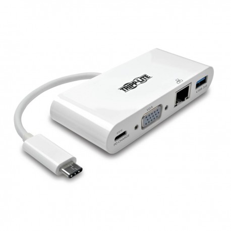 Tripp Lite U444-06N-VGU-C Adaptador Multipuerto USB-C, VGA, Puerto USB-A, GbE, Carga PD, Blanco