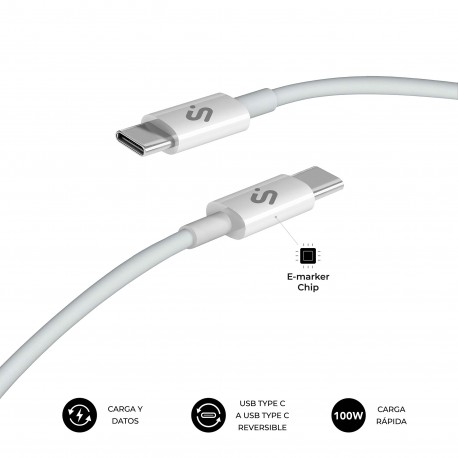 CABLE PLUS 100W USB-C/USB-C 2 M BLANCO SUBBLIM