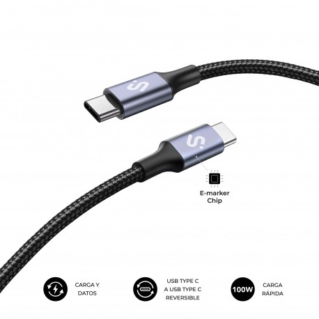 CABLE PLUS 100W USB-C/USB-C 1 M NEGRO SUBBLIM