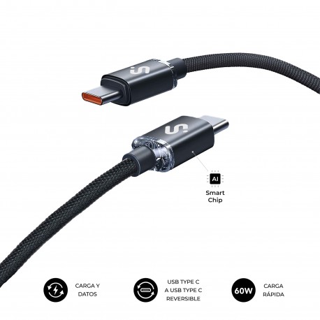 CABLE OPTIMUS 60W USB-C/USB-C 2 M NEGRO SUBBLIM