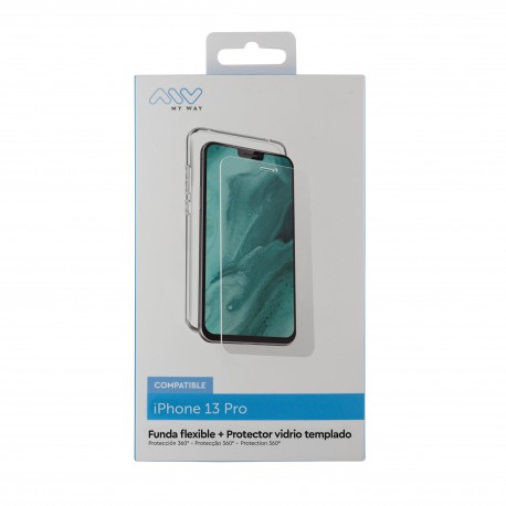 MYWAY - Carcasa myway para apple iphone 13 pro transparente + protector pantalla cristal templado - MWPAK0030