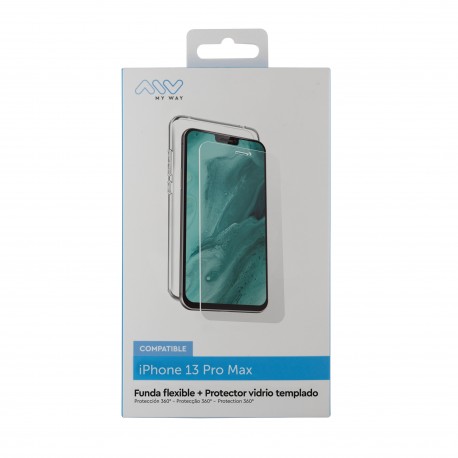 MYWAY - Carcasa myway para apple iphone 13 pro max transparente + protector pantalla cristal templado - MWPAK0031