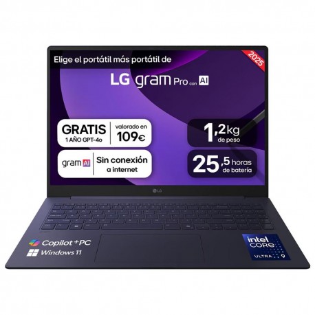 LG - Portatil lg gram pro  16z90ts - g intel core ultra 9 288v 48tops 32gb ssd1tb w11 16 pulgadas - 16Z90TS-G.AU99B