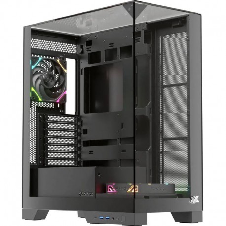 XYZ TRIFECTA, TORRE GAMING, 2x VENTILADORES, 3D ULTRA-PANORAMICO,BTF, TYPO C, ATX, NEGRA