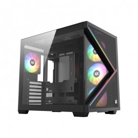 XYZ QUBEX, TORRE GAMING,DUAL CHAMBER, 4x VENTILADORES, A-RGB, MESH DUAL ,BTF, TYPO C, ATX, NEGRA