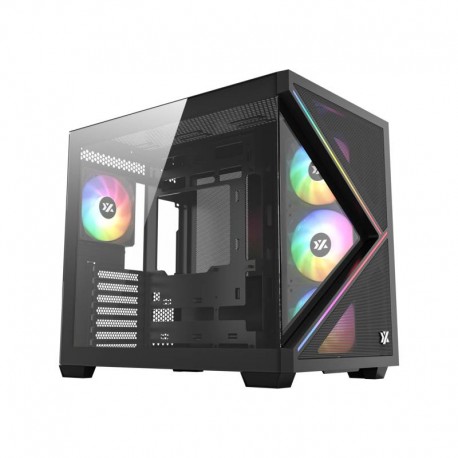 XYZ QUBEX, TORRE GAMING,DUAL CHAMBER, 4x VENTILADORES, A-RGB, MESH DUAL ,BTF, TYPO C, ATX, NEGRA