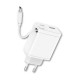 Cargador qcharx juno 3a 20w 2 puertos usb + tipo c + cable tipo c blanco incorporado