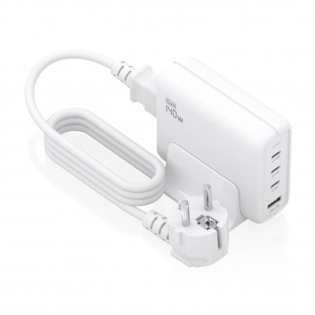 AISENS Cargador Sobremesa GaN 140W, 3x USB-C PD3.1 QC4.0 QC5.0, 1x USB-A QC3.0, Blanco