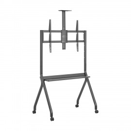 AISENS Soporte de Suelo Pro Con Rueda, 1 Bandeja Y Soporte de Camara Para Pantalla Interactiva/TV 120kg de 55''-100'', Negro