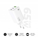 CARGADOR PARED/VIAJE 2xUSB-C +USB-A GaN 65W PD BLANCO SUBBLIM