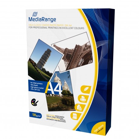 MediaRange MRINK107 papel fotográfico A4 Blanco Brillo