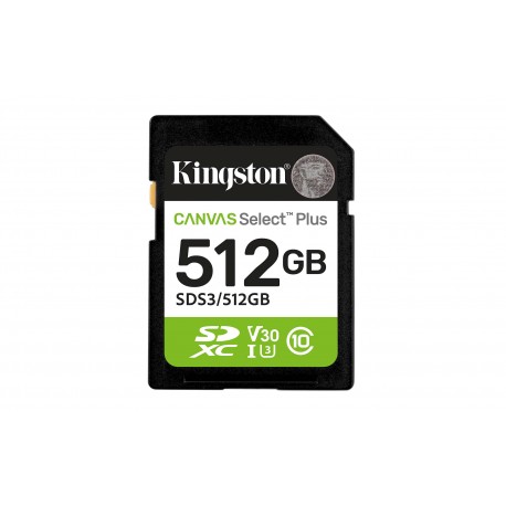 Kingston Technology 512 GB SDXC Canvas Select Plus Gen3 150 MB/s C10 UHS-I U3 V30