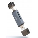TOOQ - TooQ Lector de Tarjetas SD + TF, con entradas USB-C 3.0 + USB A, Color Gris - TQR-3001G