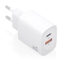 AISENS - AISENS Cargador GaN 30W, 1xUSB-C PD3.0 QC4.0, 1xUSB-A QC3.0, Blanco - A110-0952