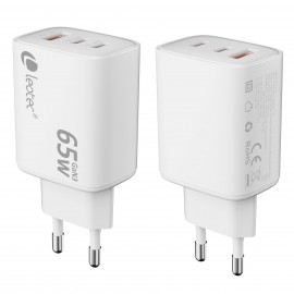 LEOTEC - Leotec CARGADOR UNIVERSAL 65W GAN ULTRA SLIM 2 USB C PD+1 USB A BLANCO - lecsph65w3w2