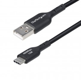 StarTech.com Cable de Carga USB-A a USB-C 15 cm USB 2.0 3A TPE Sincronización Macho a Macho - USB2AC15CMBK