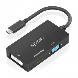 AISENS - AISENS Conversor USB-C A DVI/HDMI/VGA, USB-C/M-DVI/H-HDMI/H-VGA/H, Negro, 15cm - A109-0954