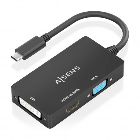 AISENS - AISENS Conversor USB-C A DVI/HDMI/VGA, USB-C/M-DVI/H-HDMI/H-VGA/H, Negro, 15cm - A109-0954