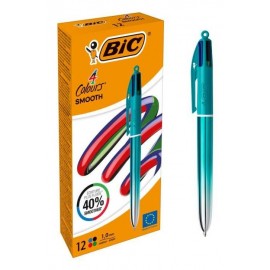 BIC - BIC Colors Smooth Negro, Azul, Verde, Rojo Bolígrafo de punta retráctil con mecanismo de giro Medio 12 pieza(s) - 524092