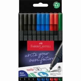 FABER-CASTELL - Faber-Castell Grip Finepen rotulador de punta fina Fino Negro, Azul, Verde, Rojo 10 pieza(s) - 151691