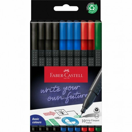 FABER-CASTELL - Faber-Castell Grip Finepen rotulador de punta fina Fino Negro, Azul, Verde, Rojo 10 pieza(s) - 151691