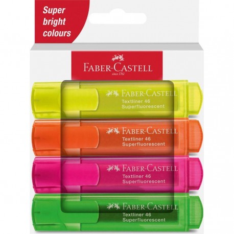 Faber-Castell Textmarker 46 Superfluorescent marcador 4 pieza(s) Punta de cincel Verde, Naranja, Rosa, Amarillo