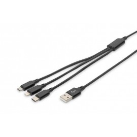 Digitus AK-300160-010-S cable USB 1 m USB A USB C/Micro-USB B/Lightning Negro