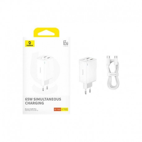Baseus GAN6 65W ADPTR + 100W C KBL-BYZ cargador de dispositivo móvil PDA, Tableta, Teléfono Blanco Corriente alterna Auto