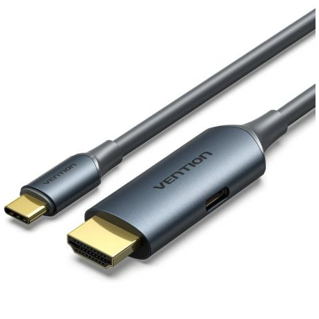 Cable Conversor HDMI 2.0 4K Vention ABLHG/ USB Tipo-C Macho - HDMI Macho/ USB Tipo-C PD 1.5m/ Gris