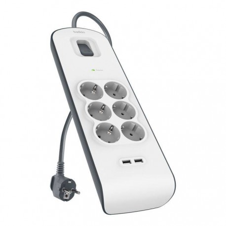 Belkin BSV604VF2M-V2 limitador de tensión Gris, Blanco 6 salidas AC