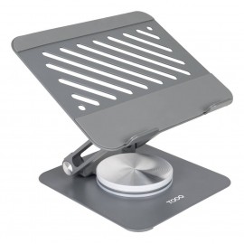 TooQ Soporte Elevador con rotación 360° y ajustable, para dispositivos de hasta 13”, Color Gris Oscuro