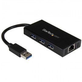StarTech.com Hub USB 3.0 de Aluminio con Cable - Concentrador de 3 Puertos USB con Adaptador de Red Ethernet Gigabit ST3300GU3B