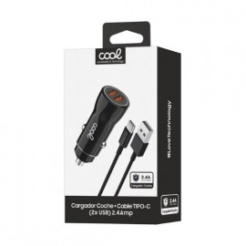 CARGADOR COOL COCHE DUAL USB 20W NEGRO CABLE