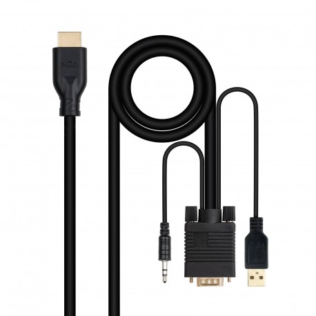 Nanocable Conversor unidireccional VGA/M + AUDIO/M + USB-A/M (para alimentación) a HDMI/M, Negro, 1.8m