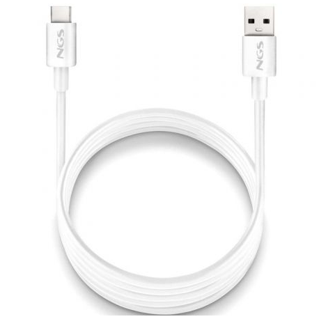 Cable USB 2.0 NGS ZYRO-AC/ USB Macho - USB Tipo-C Macho/ Hasta 15W/ 480Mbps/ 1m/ Blanco