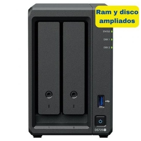 NAS Synology Diskstation DS725+/ 2 Bahías 3.5- 2.5/ 8GB DDR4/ 8TB/ Formato Torre