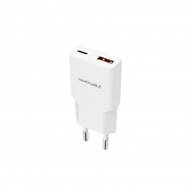 Nanocable Cargador USB-C/PD 20W + USB-A/QC 20W, Blanco