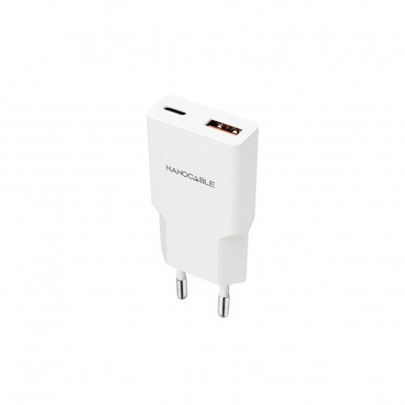 Nanocable Cargador USB-C/PD 20W + USB-A/QC 20W, Blanco