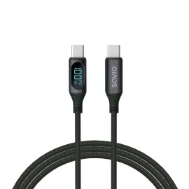 Savio USB-C - USB-C cable with display CL-174 1 m black cable USB USB 3.2 Gen 1 (3.1 Gen 1) USB C Negro