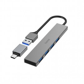 Hama 00200141 hub de interfaz USB 3.2 Gen 1 (3.1 Gen 1) Type-A 5000 Mbit/s Gris