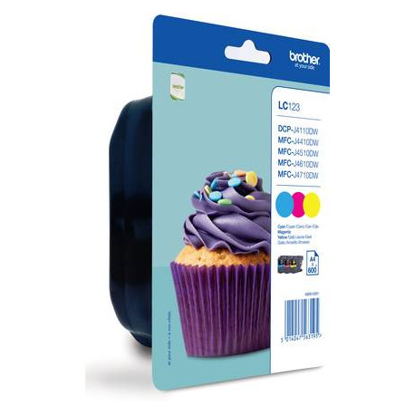 Brother LC-123RBWBP cartucho de tinta 3 pieza(s) Original Cian, Magenta, Amarillo