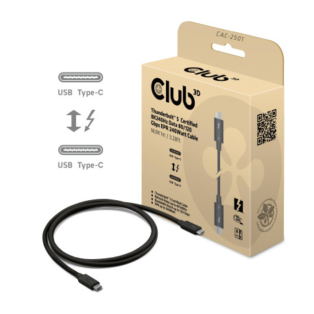CLUB3D CAC-2501 cable Thunderbolt 1 m 120 Gbit/s Negro