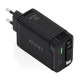 AISENS Cargador GaN 65W, 1xUSB-C Cable Retractil, 1xUSB-C PD3.0, 1xUSB-A QC3.0, Negro