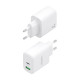 AISENS Cargador GaN 45W, 1xUSB-C PD3.0 QC4.0, 1xUSB-A QC3.0, Blanco