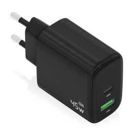AISENS Cargador GaN 45W, 1xUSB-C PD3.0 QC4.0, 1xUSB-A QC3.0, Negro