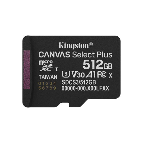 Kingston Technology 512GB micSDXC Canvas Select Plus Gen3 150R A1 (Adaptador de SD no incluido)