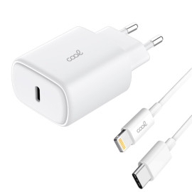 COOL CARGADOR RED UNIVERSAL FAST ADAPT. (PD) TIPO-C (25W) BLANCO + CABLE TIPO-C A LIGHTNING