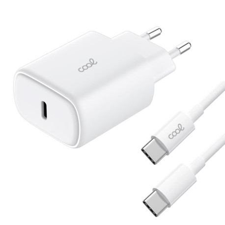 COOL CARGADOR RED UNIVERSAL FAST ADAPT. (PD) TIPO-C (25W) BLANCO + CABLE TIPO-C A TIPO-C