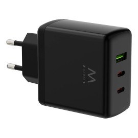 Ewent Cargador rápido GaN de 65W con 3 puertos (2 USB-C PD y 1 USB-A QC), diseño compacto